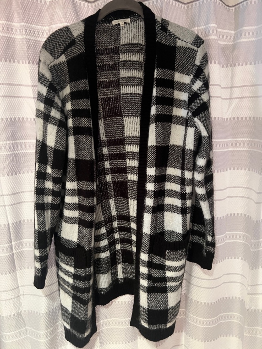 Maurices Black & White Plaid Open-Front Cardigan